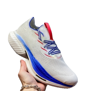 <b>White</b> and Blue Cloth Running <b>Shoes</b> Breathable Mesh Lining Upper with Shock Absorbing Midsole for Unisex Daily Wear - Product Image 3