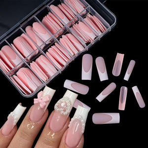 120 faux ongles à presser, design français, couvrance totale, nude, courts et carrés, vente en gros - Product Image 5