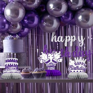 Decorazioni di <span class=keywords><strong>Compleanno</strong></span> Viola e Argento, Centrotavola a Nido d'Ape per Donne e Adulti, Decorazioni per Tavolo di <span class=keywords><strong>Buon</strong></span> <span class=keywords><strong>Compleanno</strong></span>, Accessori per Feste - Product Image 6