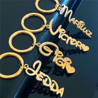 Porte-clés personnalisé en acier inoxydable plaqué or 18 carats avec lettre initiale, style DIY, avec incrustation à sertissage clos, pour dropshipping