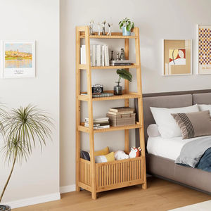 Estantería de Bambú Multifuncional con 4 Estantes y 1 Cesta de Almacenamiento Abierta, Organizador de Almacenamiento, Estantería Tipo Escalera, Librería - Product Image 1