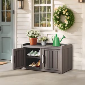 Armadio Portascarpe <span class=keywords><strong>Impermeabile</strong></span> con Ripiani Regolabili, Panca Portascarpe <span class=keywords><strong>da</strong></span> Ingresso con Seduta e Ante, Ideale per Foyer, Corridoio - Product Image 1