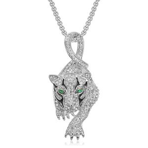 Collier pendentif tête de léopard plaqué or en acier inoxydable avec strass, bijou unisexe pour fête sur le thème du zodiaque animalier - Product Image 5