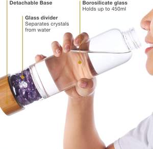 Regalo de Navidad Natural, botella de Agua de Cristal con infusión de cuarzo, tapa de acero inoxidable de bambú, botella de agua de piedras preciosas con cristal - Product Image 6