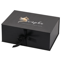Boîte en carton rigide de luxe noire imprimée avec logo personnalisé pour emballage de perruques et tresses, avec satin