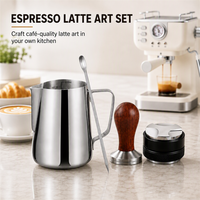 Kit Barista Personnalisé Kingze 4 Pièces : Pichet à Lait, Tamper, Distributeur, Stylo Latte Art – Ensemble d'Outils pour Café Expresso
