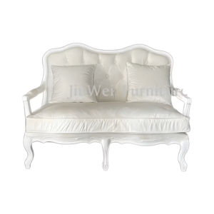 यूरोपीय शास्त्रीय शैली सफेद चमड़े के दो सीटर सोफे बटन के साथ पीठ और घुमावदार हाथ - Product Image 5