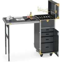 Table de manucure roulante portable, organisateur de maquillage pliable pour voyage, chariot d'enseignement des soins des ongles avec haut-parleur, en matériau PVC, fabriqué en Chine continentale