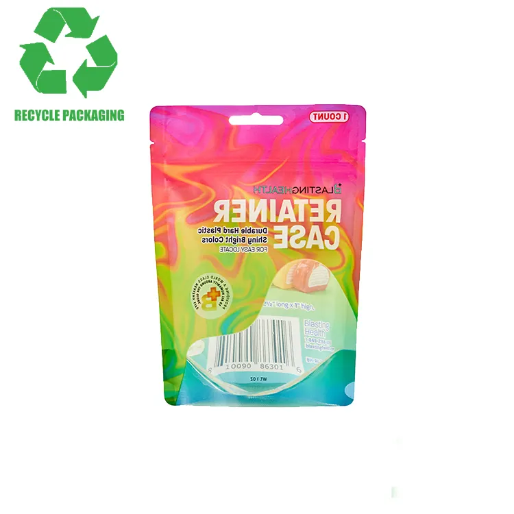 100% Recyclebaar Custom 500G 70Micron Paarse PCR-PE Plastic Snacknoten Snoepstand-Up Zakje Flexibele Verpakkingsmateriaal Zakken