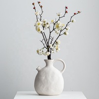 Vase en céramique à petite ouverture non brûlée, blanc, à ouverture oblique, pour l'arrangement floral de jardinage, vase à fleurs séchées, décoration d'intérieur