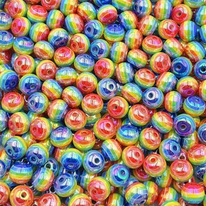 12mm UV Color Plated Resin Rainbow Striped Beads DIY <b>Bracelet</b> & Mobile <b>Phone</b> Chain Accessories with Round Straight Hole - Product Image 2