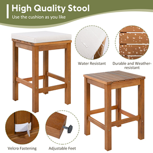 Outdoor Bar <b>Set</b> Acacia Wood Bar Height <b>Table</b> With Four <b>Stools</b> Cushions Patio Dining Furniture For Backyard - Product Image 5