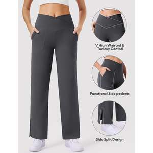 2025 Women's XXL <b>Wide</b> <b>Leg</b> High Waist Crossover <b>Yoga</b> <b>Pants</b> Spandex/Nylon Work Casual Lounge Trousers with Pockets - Product Image 5