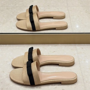 One Strap Knitted <b>Bow</b> Flat Slippers For Women Retro Minimalist Soft Comfort Outdoor Summer Slides - Product Image 3