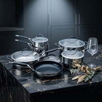 Ensemble de casseroles en acier inoxydable pour la cuisine à domicile avec poêle et couvercle en verre pour cuisinières à gaz et à induction