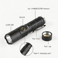 Lampe torche tactique LED rechargeable par USB, étanche, portable, pour le camping en plein air, en aluminium 21700