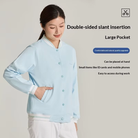Veste d'uniforme d'infirmière pour femme en tissu polyester Dobby bleu clair personnalisé Dssyon, modèle FTL-39, haut d'automne, fourniture ODM