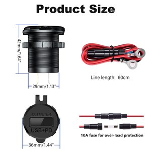 12V/24V Dual USB Outlet PD3.0 & QC3.0 Puerto USB para automóvil con voltímetro LED e interruptor de encendido/apagado - Product Image 2