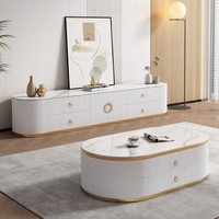Support de télévision et table basse en bois marbré de luxe moderne haut de gamme pour l'intérieur Console de salon Design de meubles flottants