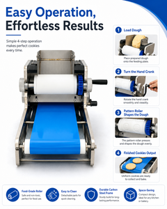 Tabletop Manual <b>Biscuit</b> Making <b>Machine</b> Cookie Pattern Press Roller with Blue Conveyor Belt for Bakery Shop - Product Image 2