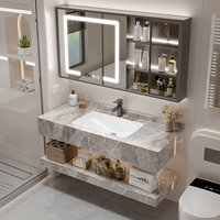 Meuble-lavabo mural moderne double couche en roche, résistant à l'eau, durable, facile à nettoyer, idéal appartement et hôtel