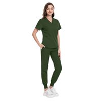 42118 Tenue d'infirmière unisexe personnalisée d'été, col en V, avec bonnet d'infirmière, haut d'infirmière et combinaison en tissu sergé