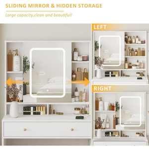 <span class=keywords><strong>Commode</strong></span> <span class=keywords><strong>contemporaine</strong></span> en panneaux de particules blancs avec miroir LED réglable et tabouret – Meuble de chambre durable et écologique pour usage hôtelier - Product Image 6