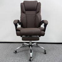 Chaise de bureau moderne minimaliste en cuir marron, réglable en hauteur, pivotante, avec soutien lombaire et accoudoirs