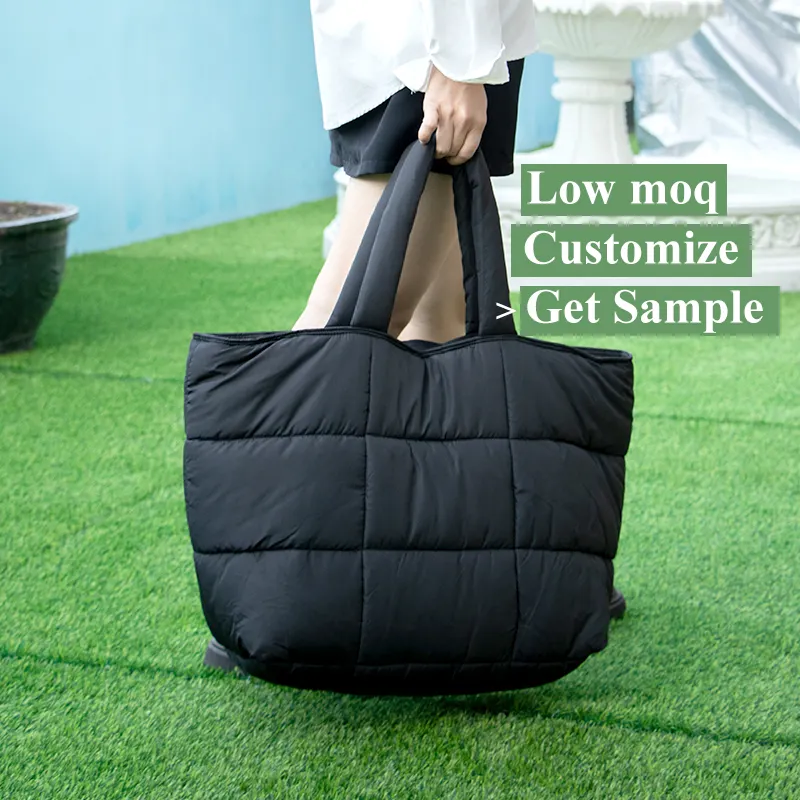 fluffy custom nylon puffer tote bag women large big padded puffer bag custom logo tote winter quilted puffy puffer tote bags