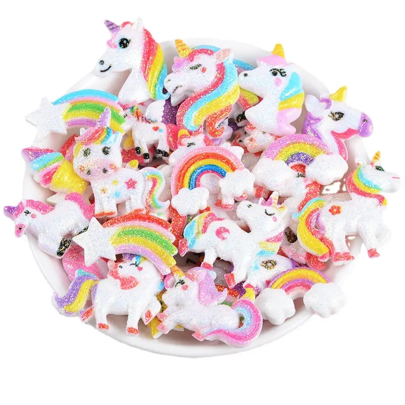 The Rainbow Unicorn Flatback Resin Charms Rainbow Unicorn For Slime Mobile Case portachiavi decorazione artigianale fai da te resina posteriore piatta