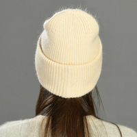 Bonnet unisexe en fourrure de lapin angora, couleur unie, chaud, à double bord, tricoté jacquard, personnalisable avec logo