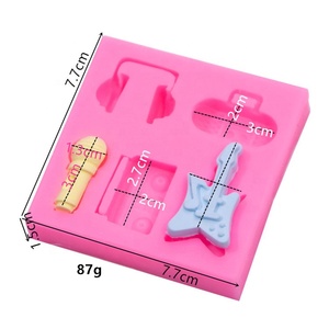 Square Shape 3D Fine Classic <strong>Funny</strong> Radio <strong>Headphones</strong> Electric Guitar Player Microphone Graphic Silicone Cake Fondant Mold - Product Image 2