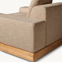 CORTONA Chaise longue d'extérieur en teck Cadre en bois de teck massif Canapé de salon d'hôtel Tissu blanc Style de luxe moderne Vie en plein air