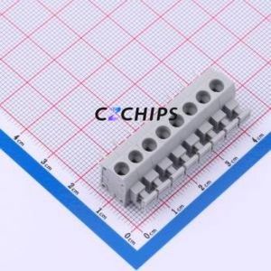 DB260-5.0-8P-GY Spring Terminal Block Through hole Component (THT),P=5mm Connector 1x8P 5mm Gray 8P - Product Image 1