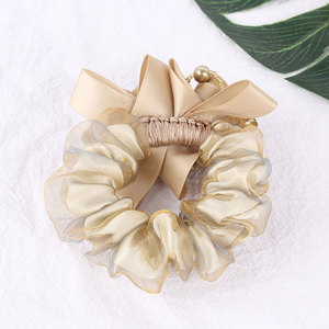 Bán Buôn Rhinestone Rose Silk Scrunchie Tóc Tie Cổ Điển Đàn Hồi Tóc Ban Nhạc Sang Trọng <span class=keywords><strong>Bling</strong></span> Ngọc Trai Phụ Kiện Tóc Phụ Nữ - Product Image 2
