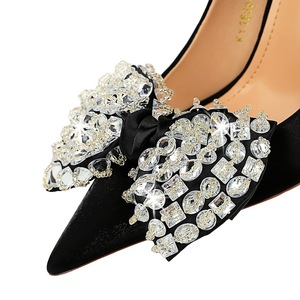 Zapatos de Mujer en Oferta, Tacones Metálicos, Tacones Súper Altos, Satén, Corte Bajo, Zapatos de Punta con Lazo de Agua, 2023 - Product Image 6