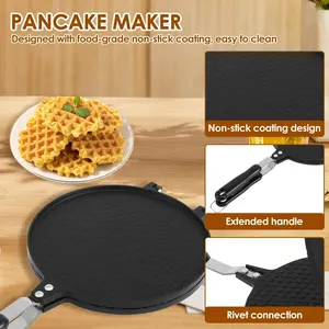 Máquina para Hacer Conos de Waffle de Aluminio al por Mayor, Sartén Multiusos para Panqueques y Rollos, Antiadherente de Doble Cara con Mango de Baquelita - Product Image 5