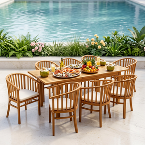 Ensemble de jardin en teck, table et chaises de salle à manger d'extérieur, mobilier de patio avec sièges rembourrés - Product Image 3