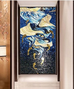 Tranh Tường Khảm Thủy Tinh Ngọc Bích Màu Xanh Dương Cá Vàng Tùy Chỉnh Hiện Đại Gạch Sứ Khảm Thủy Tinh Cho Khách Sạn - Product Image 3