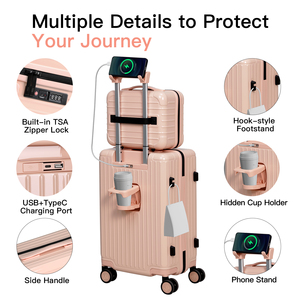 กระเป๋าเดินทางแบบแข็ง อลูมิเนียม ล้อหมุนได้ พร้อมพอร์ต USB และที่<span class=keywords><strong>ว</strong></span>างแก้ว ป้องกันรอยขีดข่วน ป้องกันการโจรกรรม ได้รับการรับรองจากสายการบิน - Product Image 5