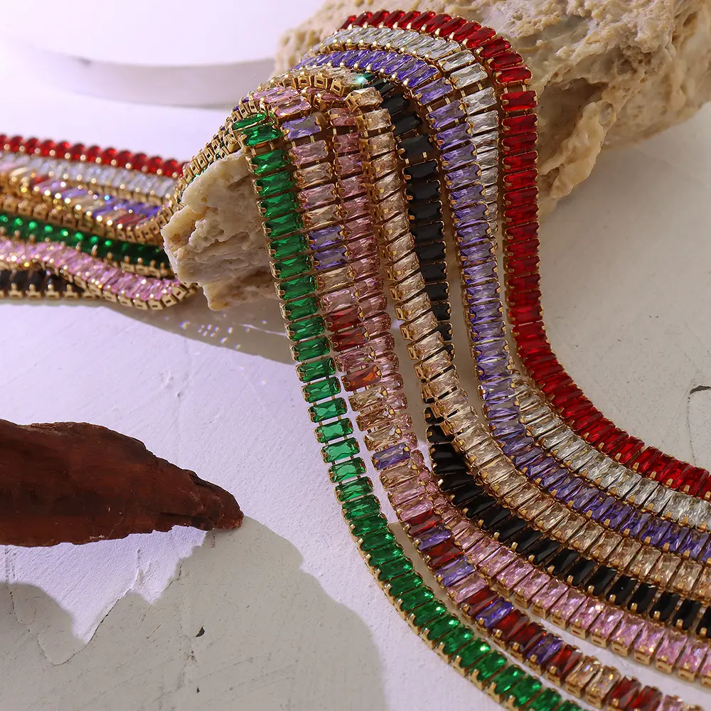 Лидер продаж, позолоченный браслет из нержавеющей стали с разноцветными цирконами и кристаллами