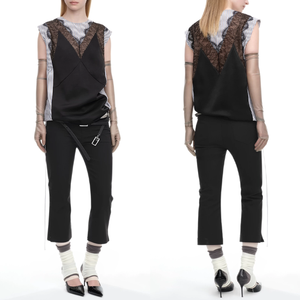 Wholesale Gothic Y2K Streetwear High Waist Black Stretch Capri Pants for Women Metal Rivet Decor Slim Flare Cropped Shorts - Product Image 4