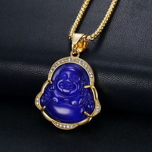 Yunnique – collier avec pendentif Bouddha Maitreya, en acier inoxydable plaqué or, calcédoine œil de chat, bijoux cadeau unisexe - Product Image 4