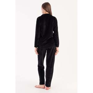 Ensemble de pyjama pour femmes avec col en velours, demi-fermeture éclair, manches longues, poche ovale, vêtements de nuit confortables - Product Image 1