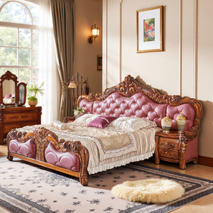 Letto matrimoniale in ebano stile europeo, nuovo letto in legno massello stile cinese per appartamento grande, con comodino da 2m e contenitore - Product Image 2