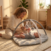 Tapis d'éveil esthétique en forme de feuille pour bébé, tapis de jeu rembourré 5-en-1 avec arches grises et jouets sensoriels animaux de la forêt