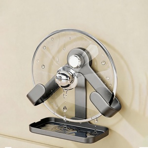 Creative No Drill Wall Mounted <b>Kitchen</b> <b>Rack</b> for Cutting Board with Drain <b>Rack</b> Rotating Suction Cup Pot Lid Holder - Product Image 2