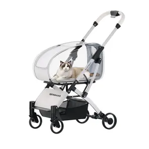 Foldable Puppy Stroller with Storage Basket Pet Stroller 4 Wheels Dog Cat Trolley for Small Medium Dogs Cats