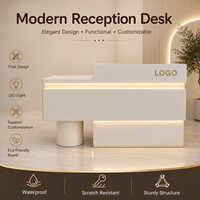 Comptoir de réception moderne en MDF blanc avec LED, logo personnalisé, pour salon, bureau, hôtel, institut de beauté, spa