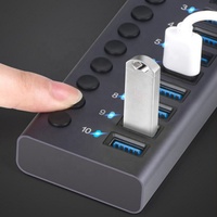 Hub USB 3.0 à 10 ports, 5 Gbps, en aluminium, avec interrupteur marche/arrêt individuel pour PC, ordinateurs portables, MacBook Pro, Air, iMac, iPad